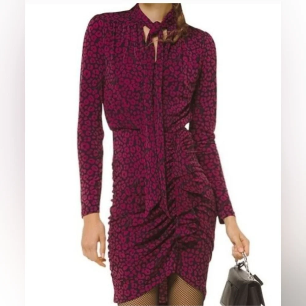 NWT Michael Kors Bodycon Tie Neck Dress - Picture 1 of 4